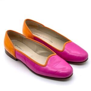 Stubbs & Wootton Palm Beach Leather Vibrant Pink and Orange Flats - Size 6